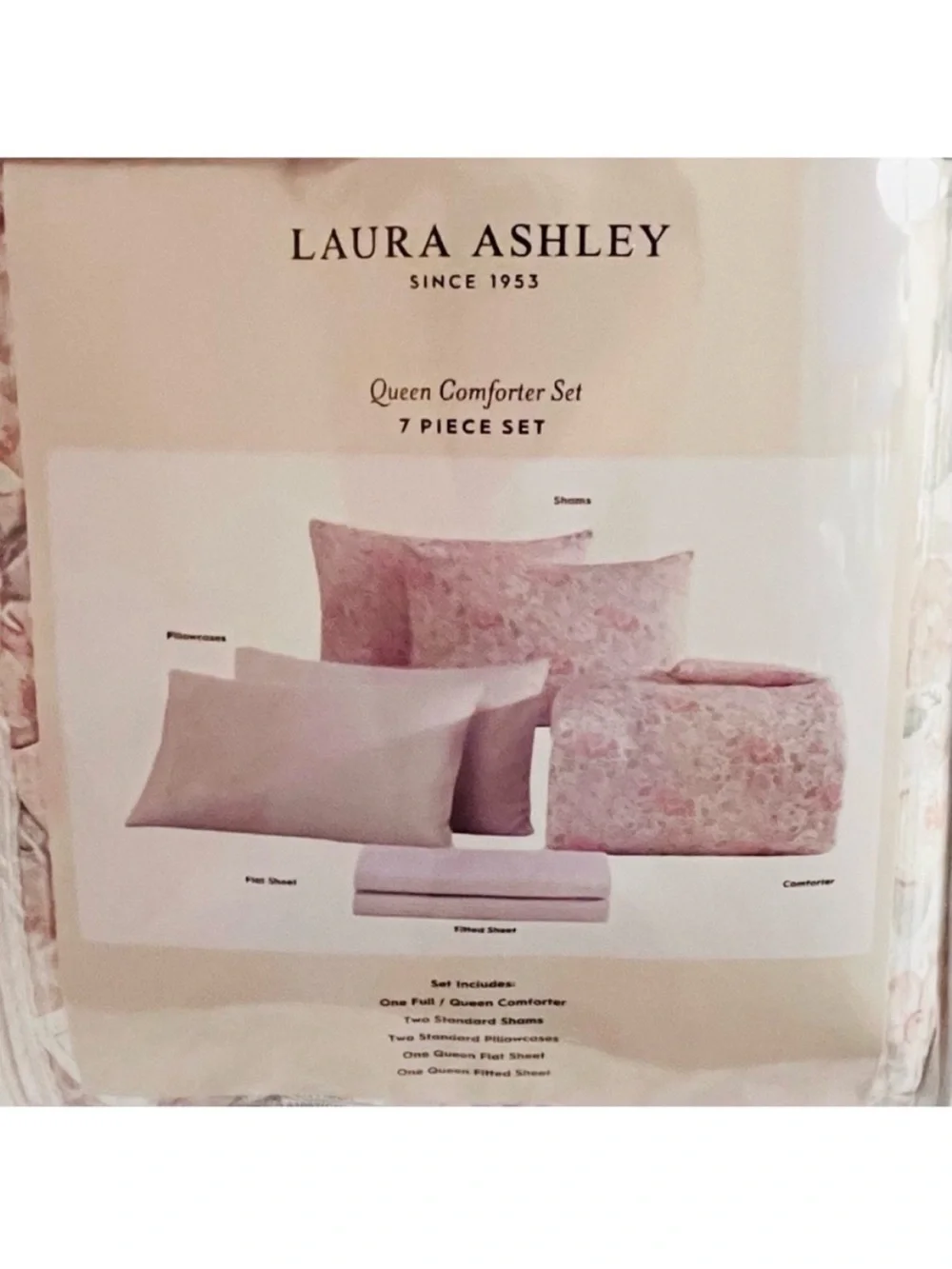 🆕-Laura Ashley Charming 7pc Queen Comforter Set in Pink Floral. Beautiful